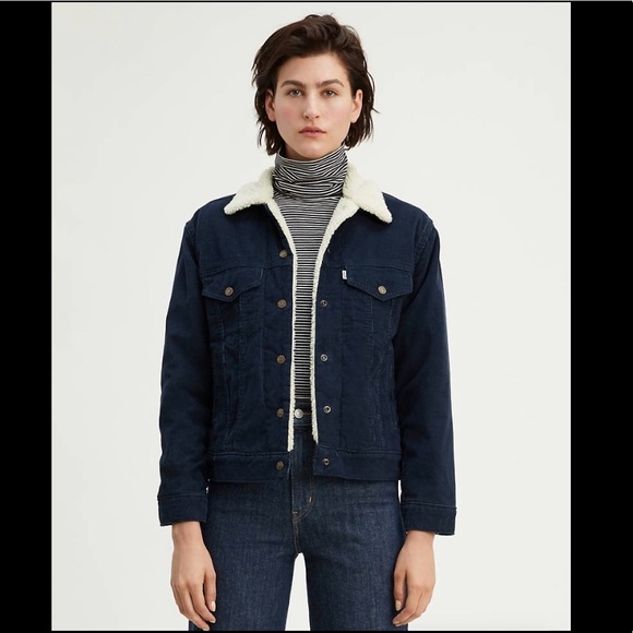 levi's trucker jacket navy blazer